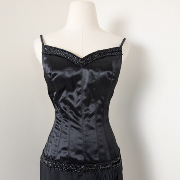 80s does 20s Midi Dress Asymmetrical Drop Waist Chiffon Beading Vneck - Picture 3 of 16